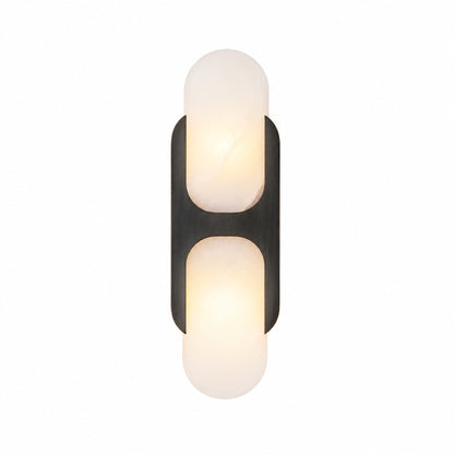Tall 19.7-inch black Mezzaluna alabaster wall sconce as a bold vertical accent in a living room