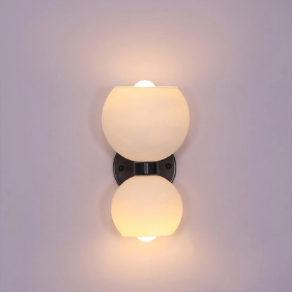 Mira wall sconce matte black arm white glass shade modern white background