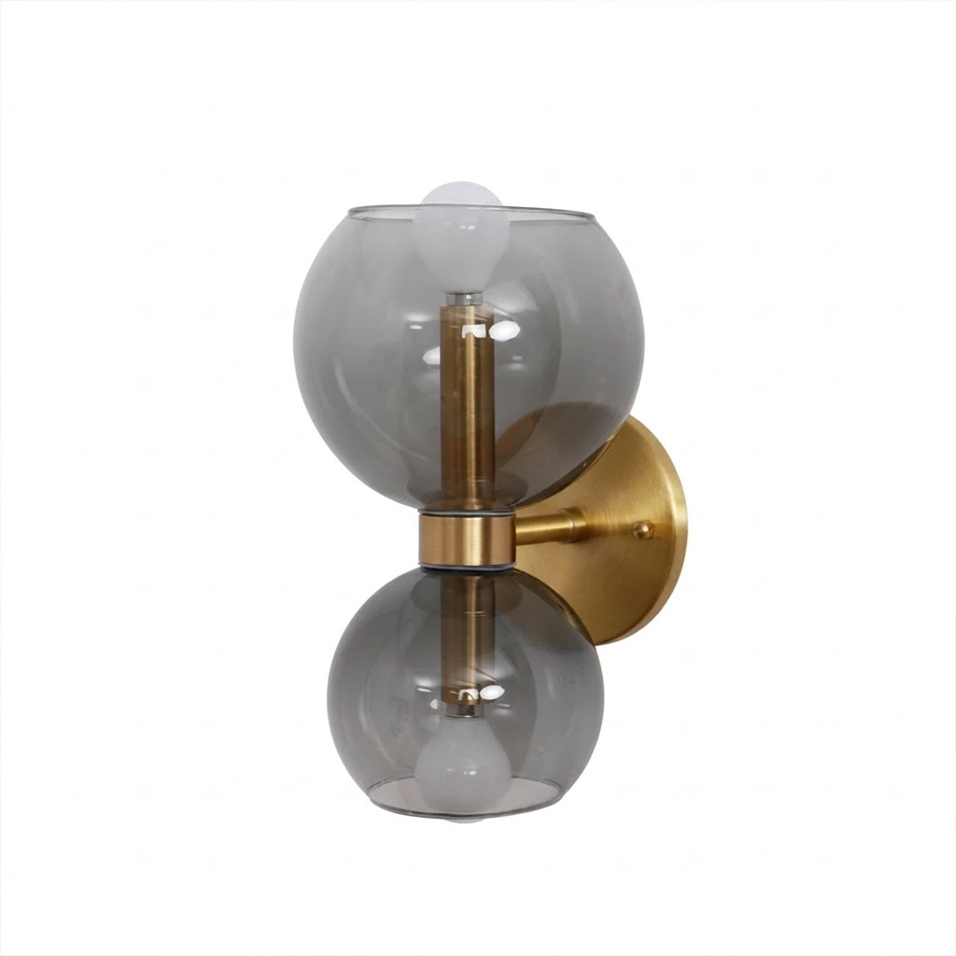 Mira mid century wall sconce brass arm chrome glass shade modern classic white background