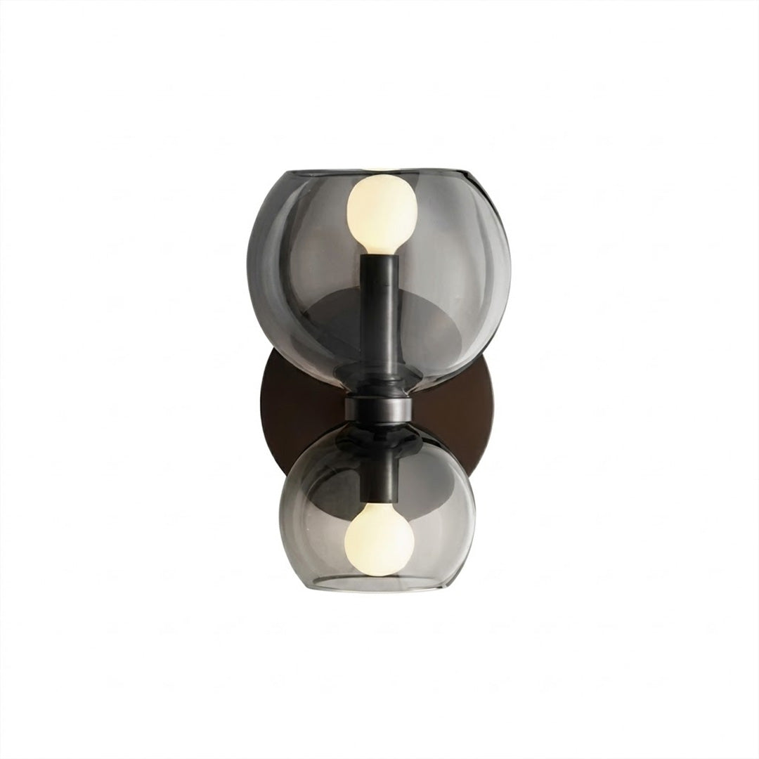 Mira wall sconce matte black arm chrome glass shade modern white background