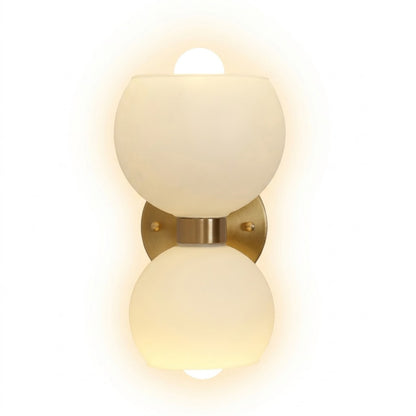 Mira mid century wall sconce brass arm white glass shade modern classic white background