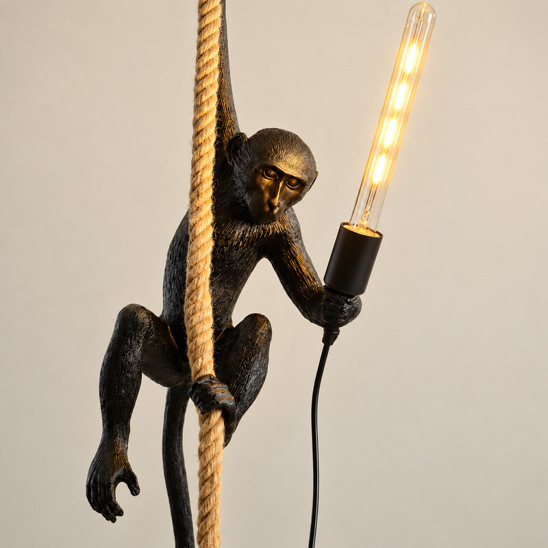 Black Monkey pendant light hanging in a hallway as a bold conversation piece
