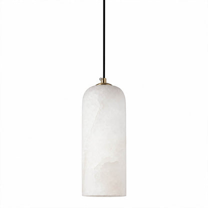 Monvela alabaster pendant light single head brass white natural stone shade braided cord modern white background front view