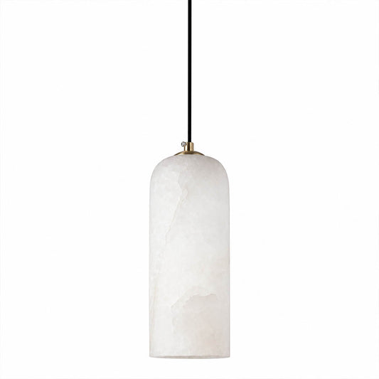Monvela alabaster pendant light single head brass white natural stone shade braided cord modern white background front view