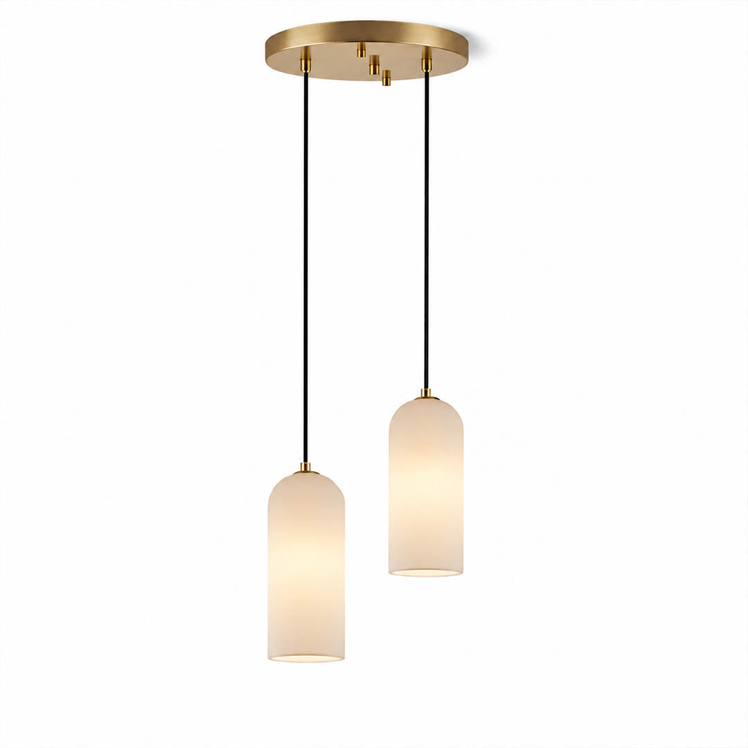 Monvela alabaster pendant light single head brass white natural stone shade braided cord modern white background front view