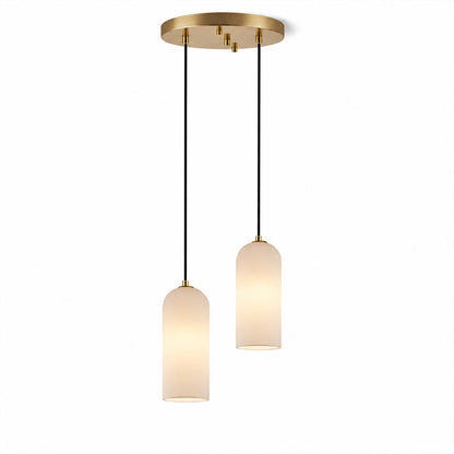 Monvela alabaster pendant light single head brass white natural stone shade braided cord modern white background front view