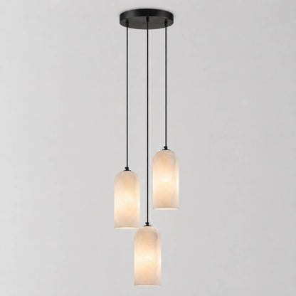 Monvela alabaster pendant light single head brass white natural stone shade braided cord modern white background front view