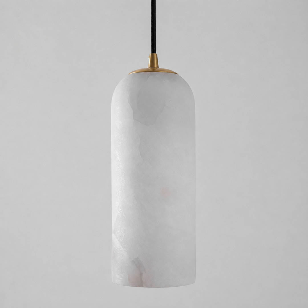 Monvela alabaster pendant light natural stone organic veining unique pattern detail close up translucent craftsmanship