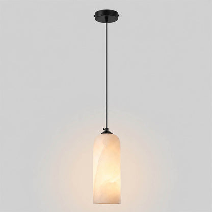 Monvela alabaster pendant light single head brass white natural stone shade braided cord modern white background front view