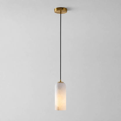 Monvela alabaster pendant light single head brass white natural stone shade braided cord modern white background front view
