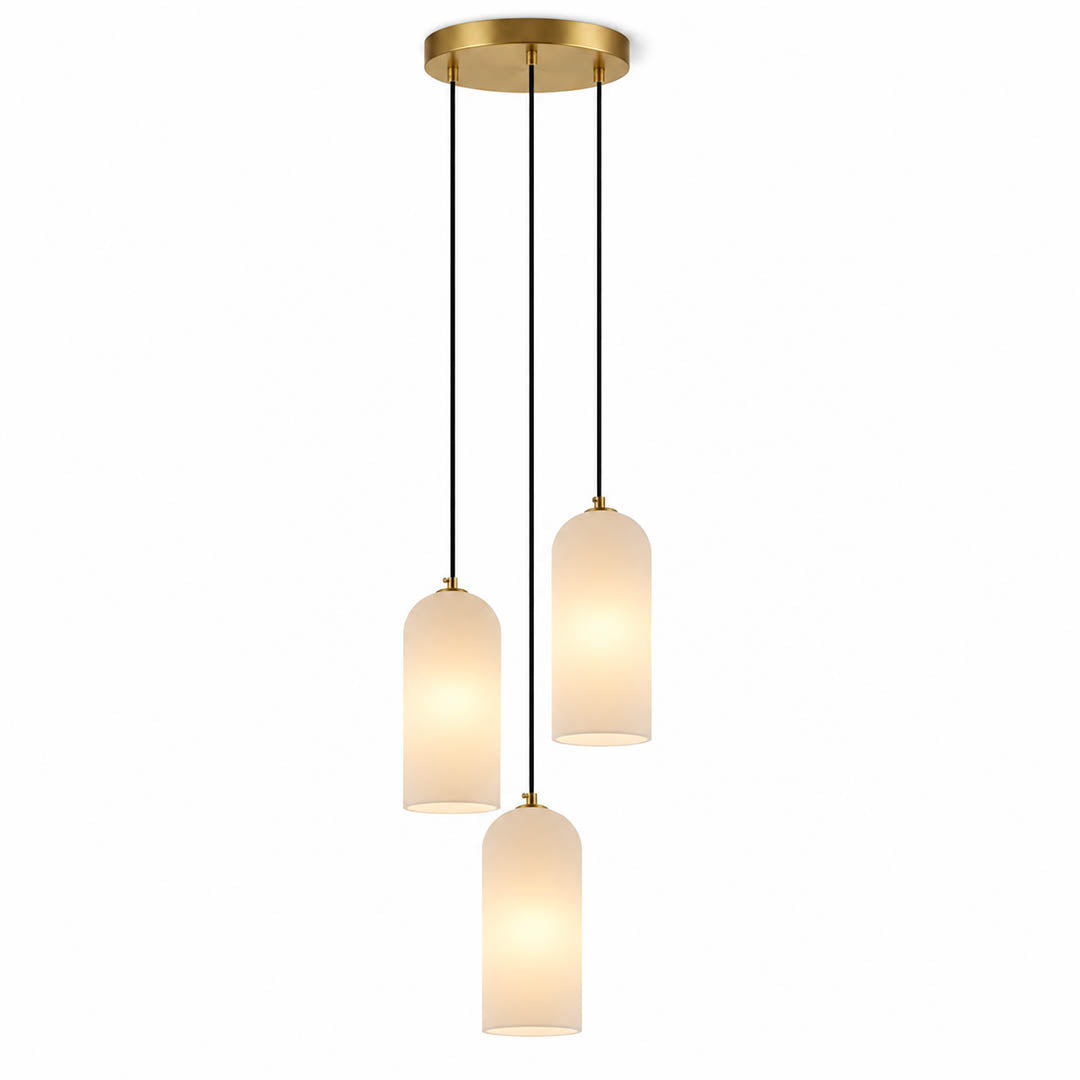 Monvela alabaster pendant light single head brass white natural stone shade braided cord modern white background front view