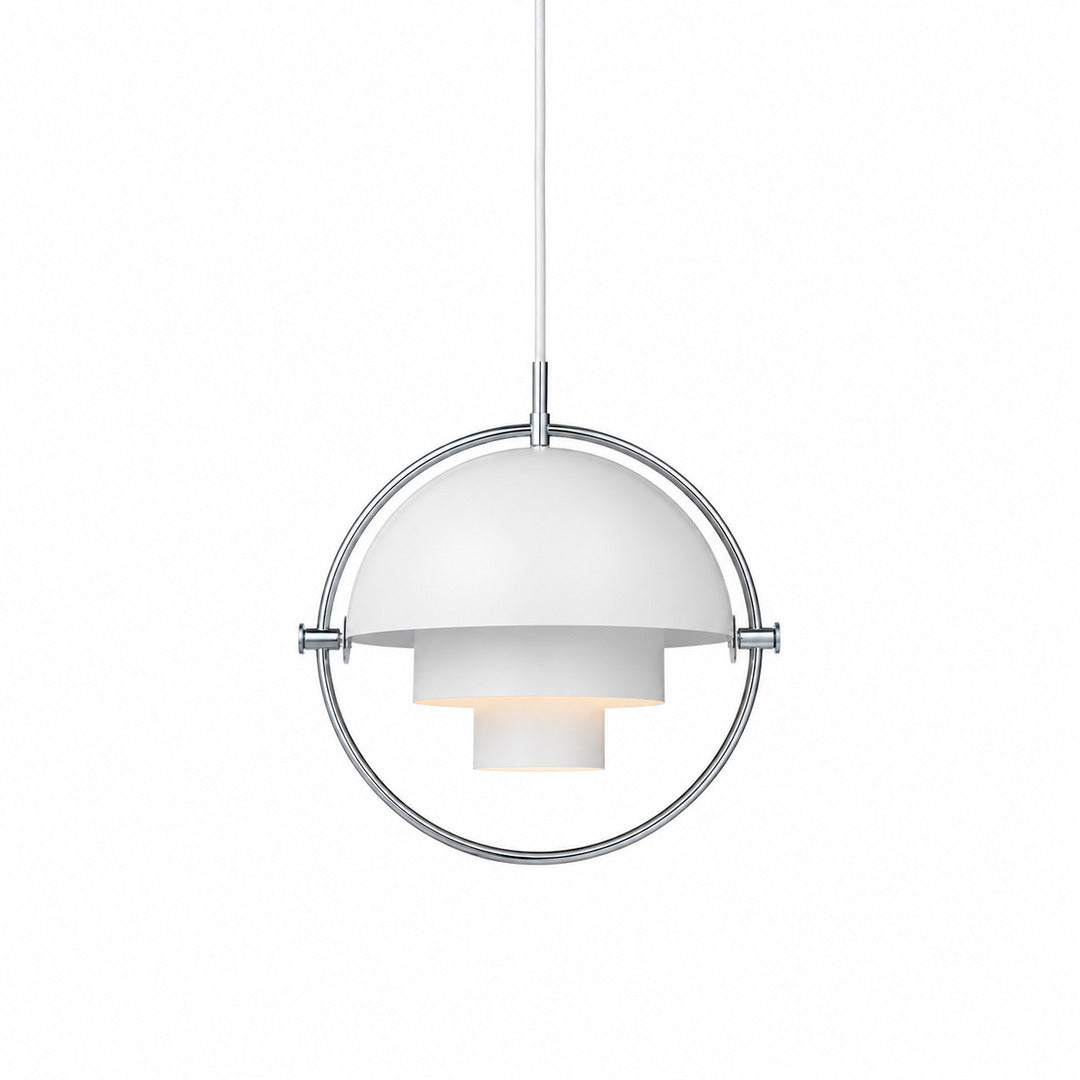 Small 10.2-inch white and chrome Emisfero pendant light in a bright modern space