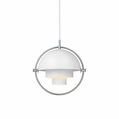 Small 10.2-inch white and chrome Emisfero pendant light in a bright modern space