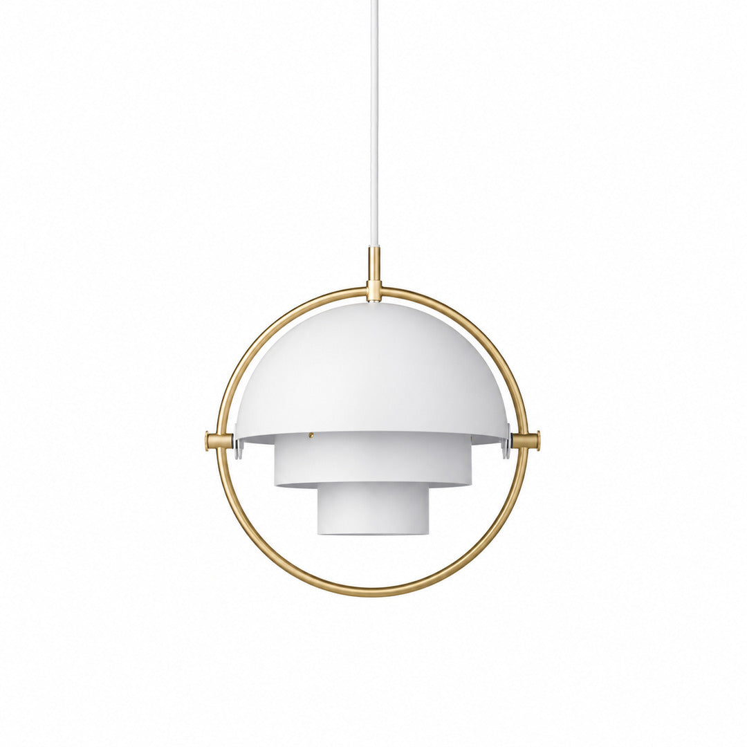 Large 15-inch white and copper Emisfero pendant light over a kitchen island
