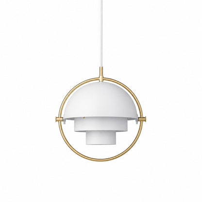 Large 15-inch white and copper Emisfero pendant light over a kitchen island