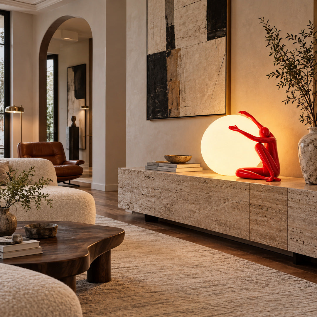 Musa sculpture table lamp welcoming guests on an entryway console