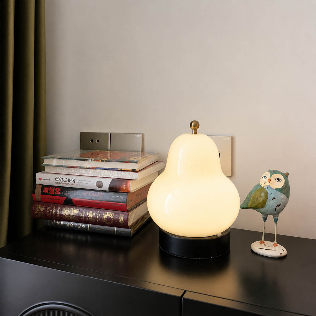Nashi table lamp white modern home office desk workspace cordless USB rechargeable pear shaped touch dimmer 3 color functional productive lifestyle interior American home