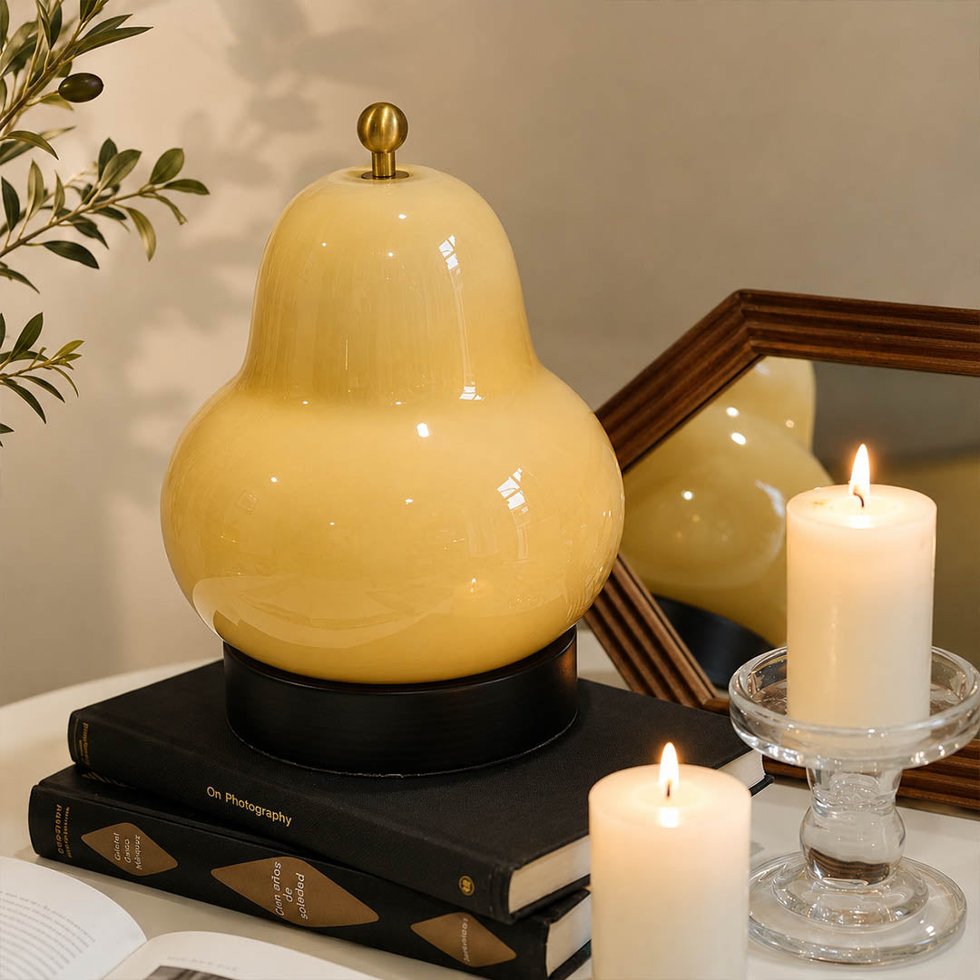 Nashi table lamp cream modern bedroom bedside reading warm 3000K glow cordless pear shaped USB rechargeable intimate cozy lifestyle interior American home