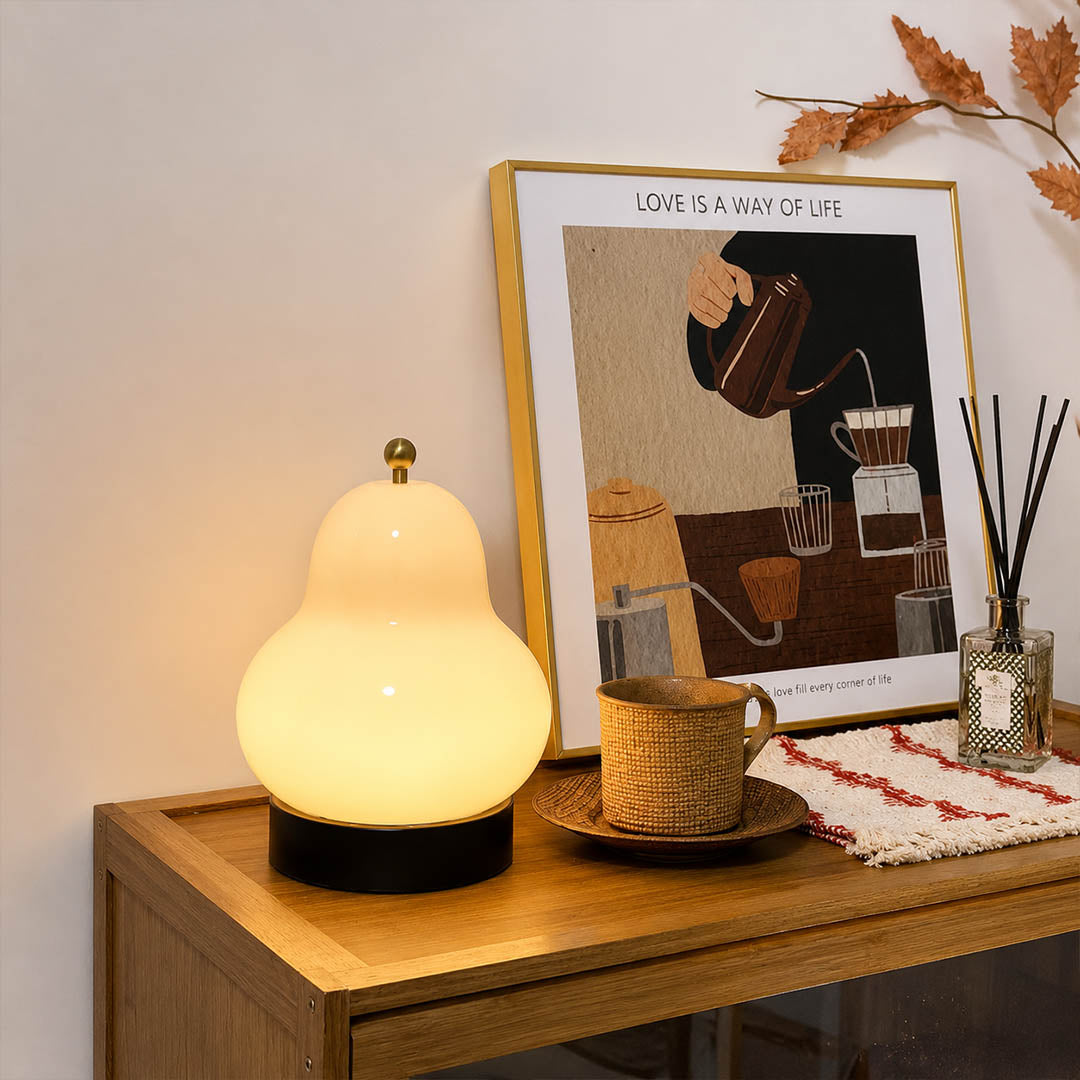 Nashi table lamp white modern home office desk workspace cordless USB rechargeable pear shaped touch dimmer 3 color functional productive lifestyle interior American home