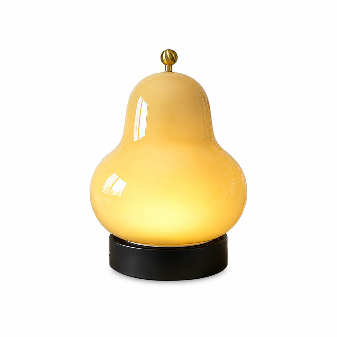Nashi table lamp cordless rechargeable pear shaped modern cream glass shade touch dimmer 3 color changing warm neutral cool small 6.6 inch USB rechargeable battery bedside white background
