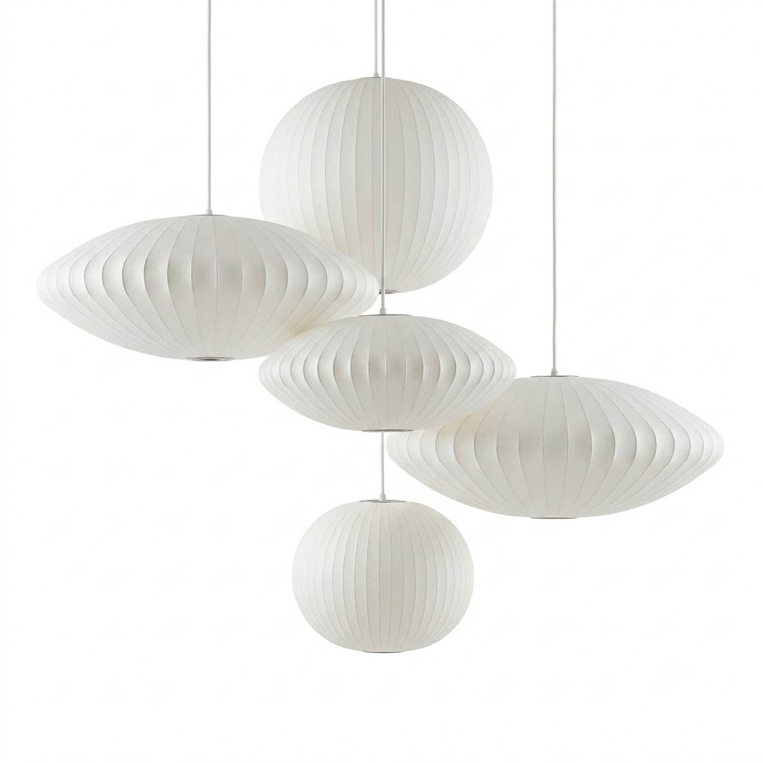 Nelson style bubble pendant 9 models complete overview Saucer Ball Pear Crisscross Cigar Apple Lantern all shapes Mid Century iconic family
