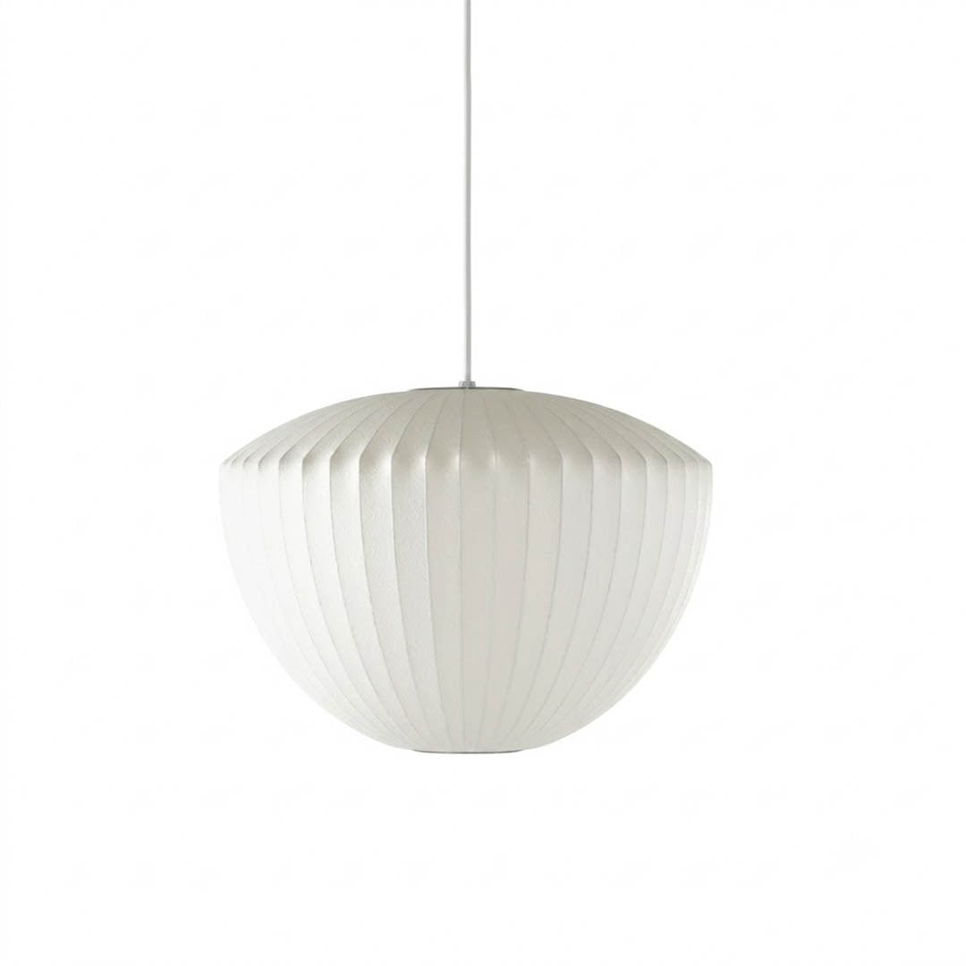 Nelson style bubble pendant Apple Model H round fruit shape 19 inch white polymer Mid Century iconic curve white background