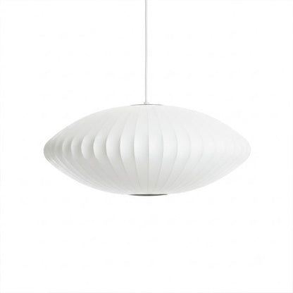 Nelson style bubble pendant light Saucer Model A 19 inch white spun polymer Mid Century iconic shape white background