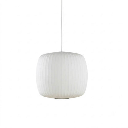 Nelson style bubble pendant Cylinder Lantern Model I straight vertical 15 inch white polymer Mid Century column white background