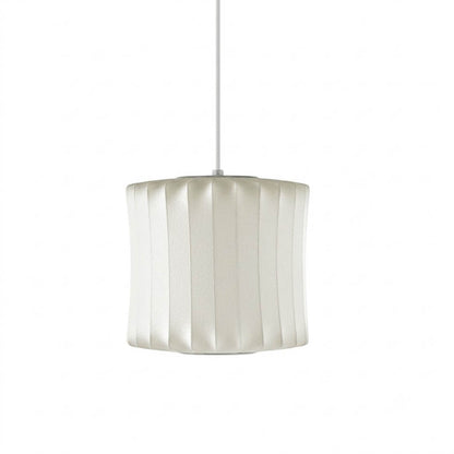 Nelson style bubble pendant Cigar drum Model G cylinder horizontal elongated white polymer Mid Century iconic shape white background