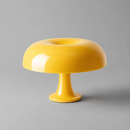 Nesso table lamp yellow painted acrylic 1965 Italian mushroom design icon Compasso d'Oro 12.6 inch small bedside collectible statement white background