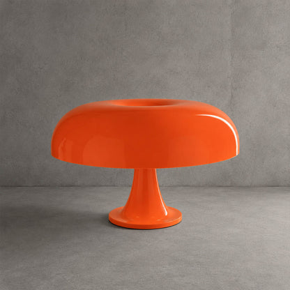 Nesso table lamp orange painted acrylic 1965 Italian mushroom design icon Compasso d'Oro 12.6 inch small bedside collectible statement white background