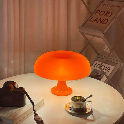 Nesso table lamp red modern boho eclectic reading corner armchair side table 1965 Italian mushroom design icon Compasso d'Oro vibrant playful sophisticated American home lifestyle interior