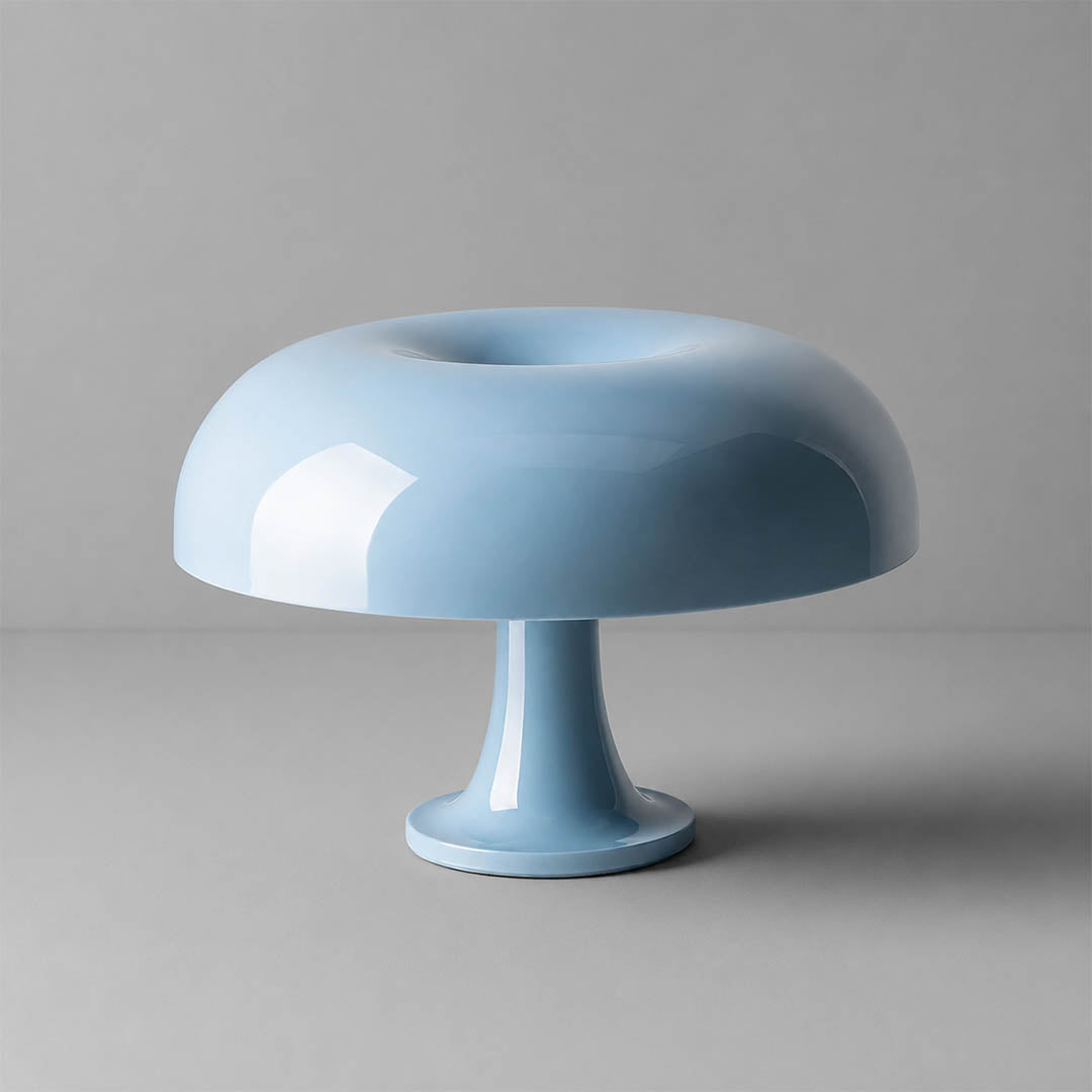 Nesso table lamp light blue sky painted acrylic 1965 Italian mushroom design icon Compasso d'Oro 12.6 inch small bedside collectible statement white background