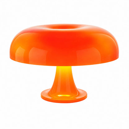 Nesso table lamp orange painted acrylic 1965 Italian mushroom design icon Compasso d'Oro 12.6 inch small bedside collectible statement white background