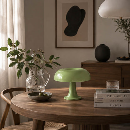 Nesso table lamp red modern home library reading corner side table 1965 Italian mushroom design icon Compasso d'Oro sophisticated intellectual American home lifestyle interior
