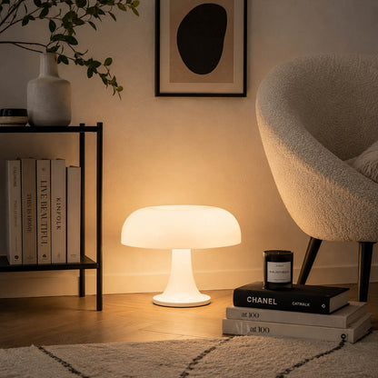 Nesso table lamp red modern boho eclectic reading corner armchair side table 1965 Italian mushroom design icon Compasso d'Oro vibrant playful sophisticated American home lifestyle interior