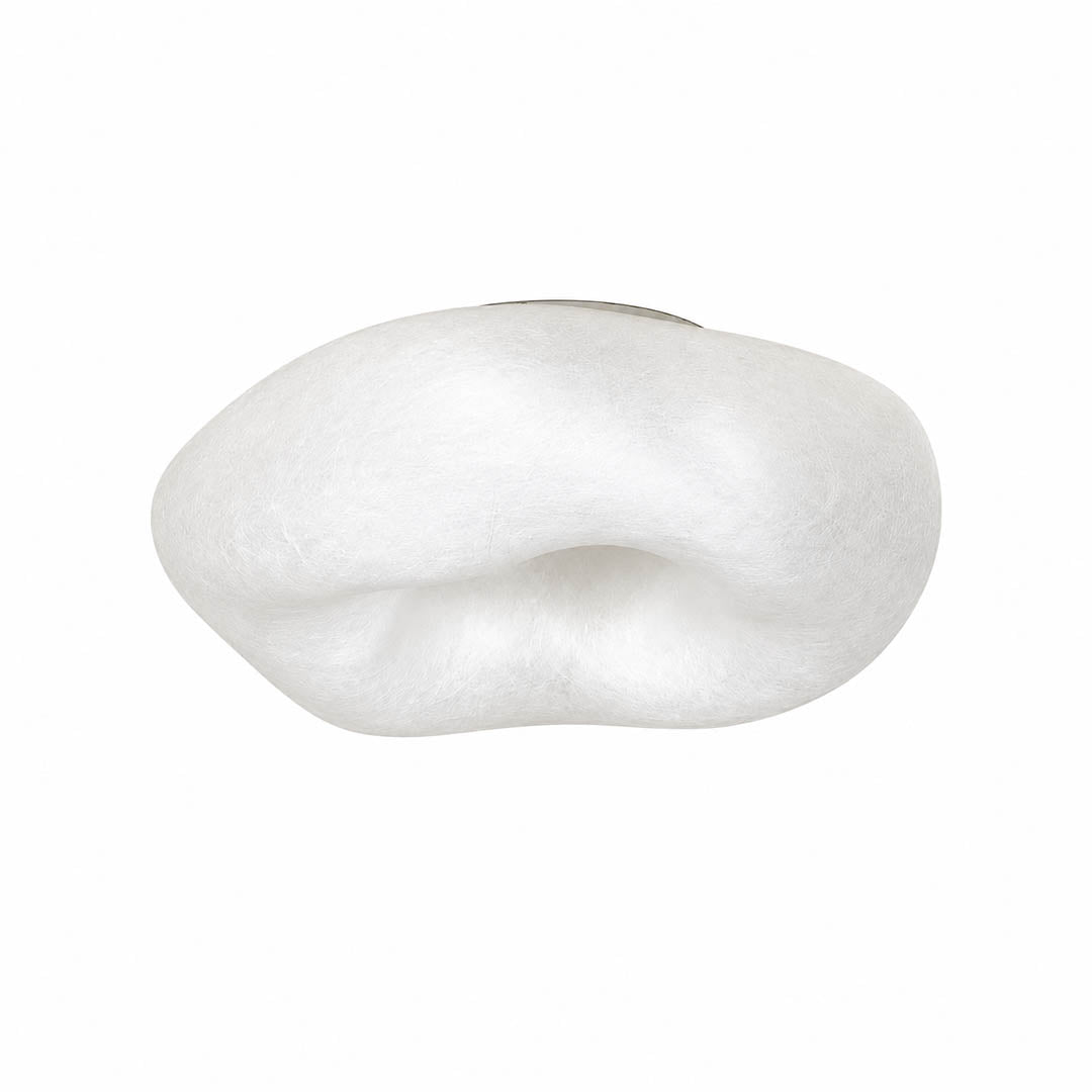 Nimbus mulberry silk cloud ceiling lamp 20 inch white natural handcrafted asymmetric cloud form warm 3000K integrated LED Japandi Zen Wabi Sabi minimalist flush mount white background