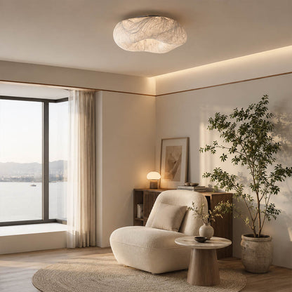 Nimbus mulberry silk cloud ceiling lamp Japanese tea room tatami natural wood ceramic Zen minimalist serene warm ambient glow lifestyle interior