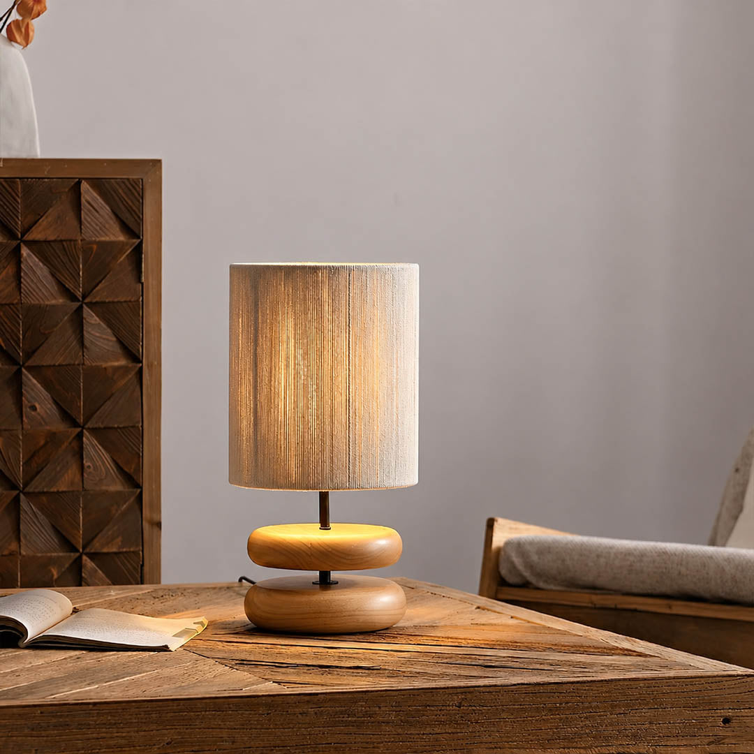 Noda woven wood table lamp living room side table wood hemp woven warm ambient cozy American home lifestyle interior styled