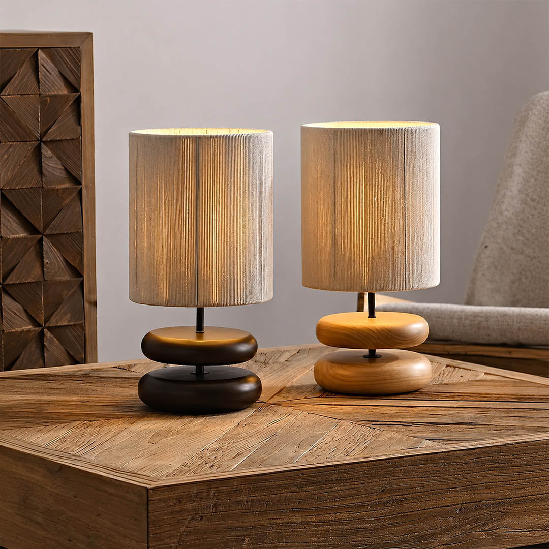 Noda woven wood table lamp living room side table wood hemp woven warm ambient cozy American home lifestyle interior styled