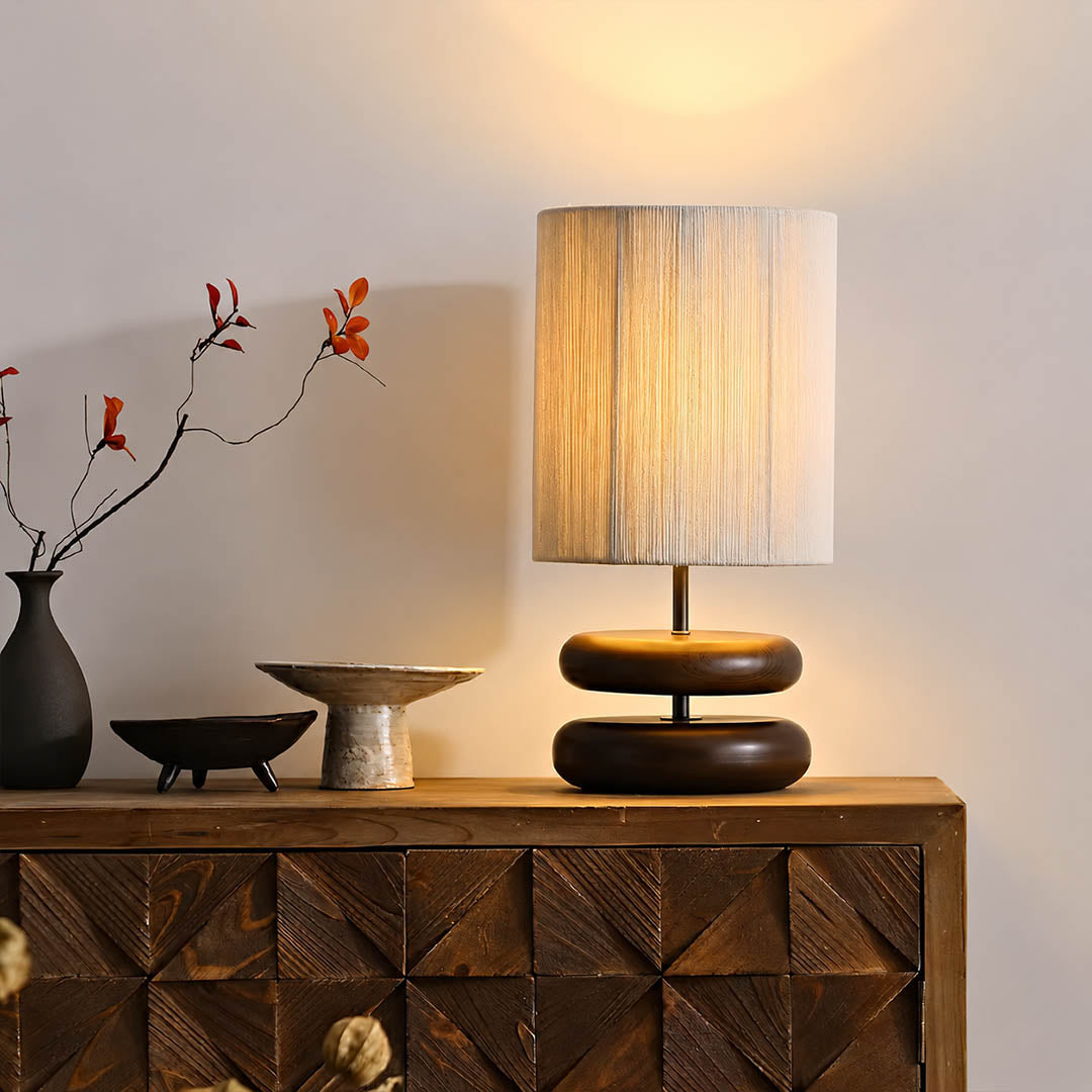 Noda woven wood table lamp living room side table wood hemp woven warm ambient cozy American home lifestyle interior styled