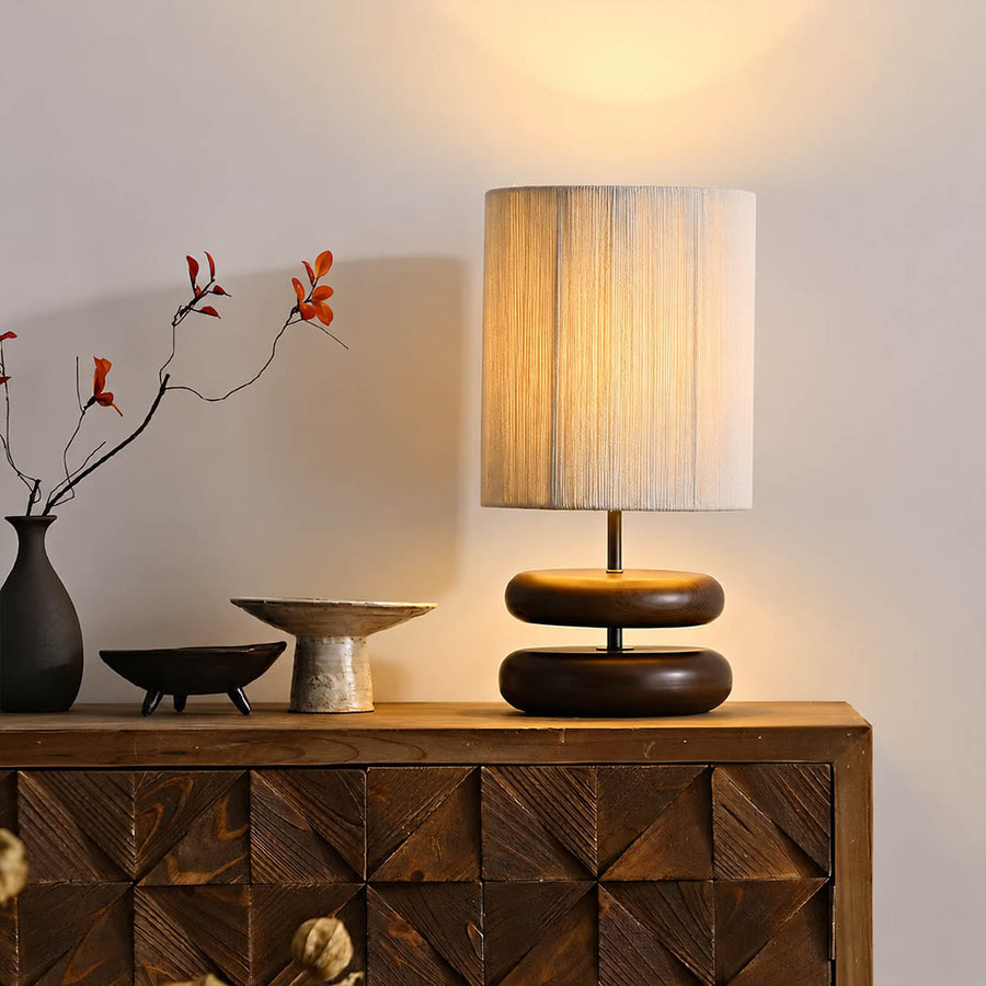Noda woven wood table lamp living room side table wood hemp woven warm ambient cozy American home lifestyle interior styled