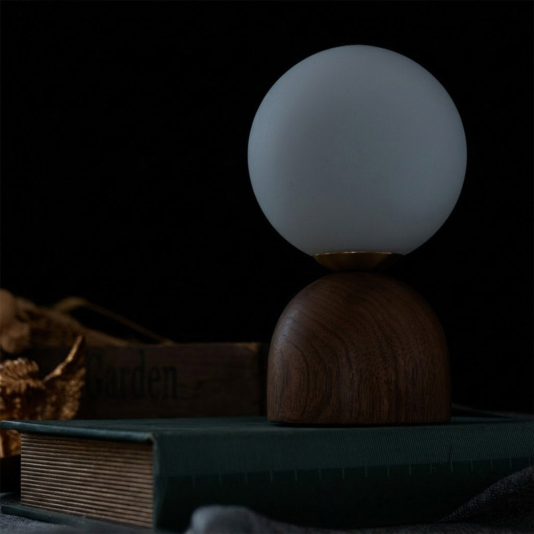 Nomo Wood Table Lamp – Solid Walnut Oval Base with Frosted Glass Dome | Stuberlighting