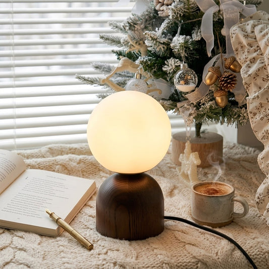 Nomo Wood Table Lamp – Solid Walnut Oval Base with Frosted Glass Dome | Stuberlighting