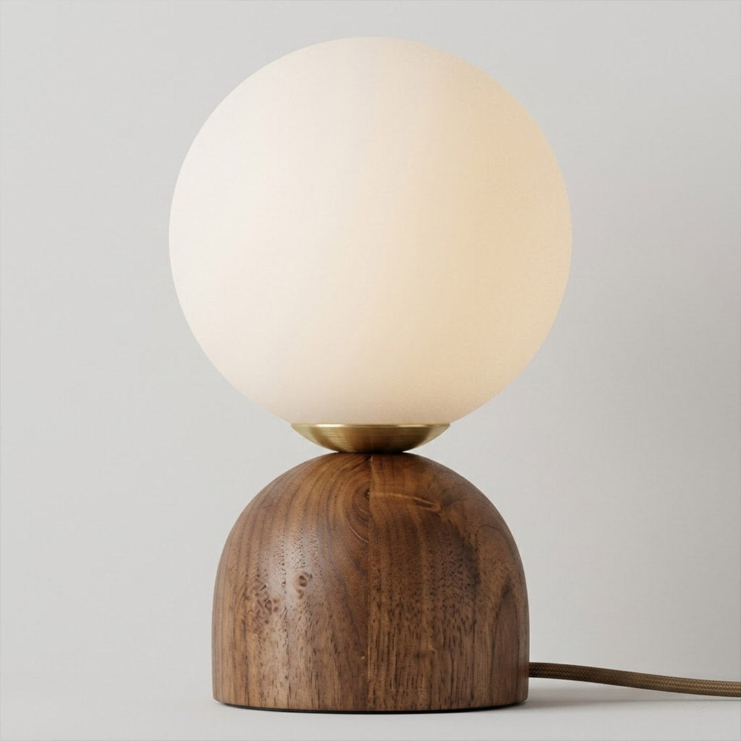 Nomo Wood Table Lamp – Solid Walnut Oval Base with Frosted Glass Dome | Stuberlighting