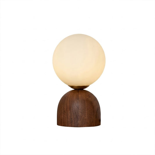 Nomo Wood Table Lamp – Solid Walnut Oval Base with Frosted Glass Dome | Stuberlighting