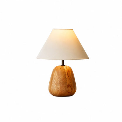 Nord wood table lamp natural wood base white fabric shade rustic minimalist white background front view