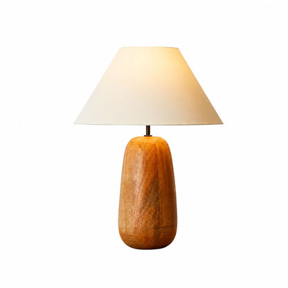 Nord wood table lamp natural wood base white fabric shade rustic minimalist white background front view