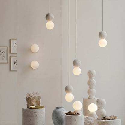 Norra concrete mini pendant cluster staircase stairwell vertical hanging different heights statement modern interior