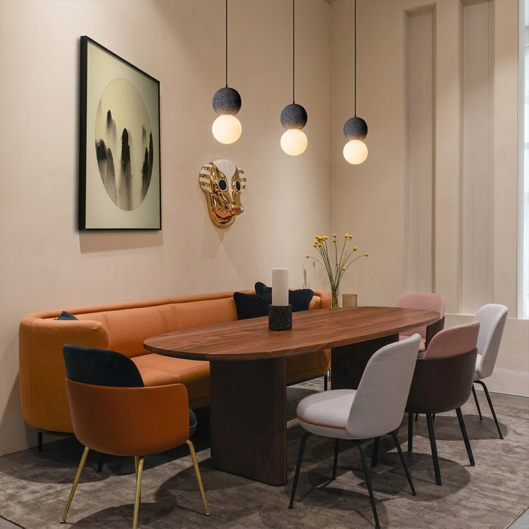 Norra Grey concrete mini pendant trio three lights above kitchen island modern industrial interior